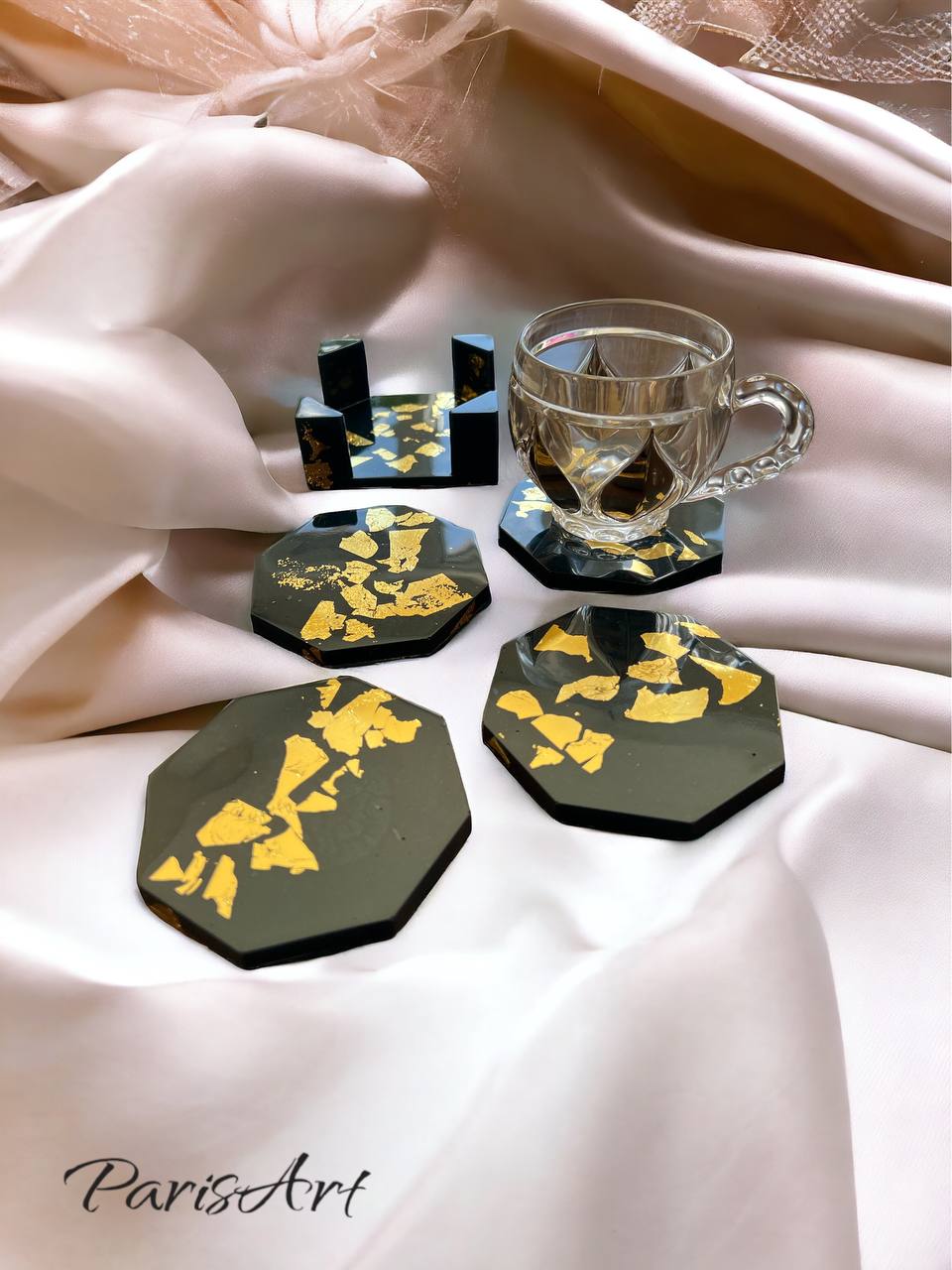 "Aqua and Gold" Coaster set