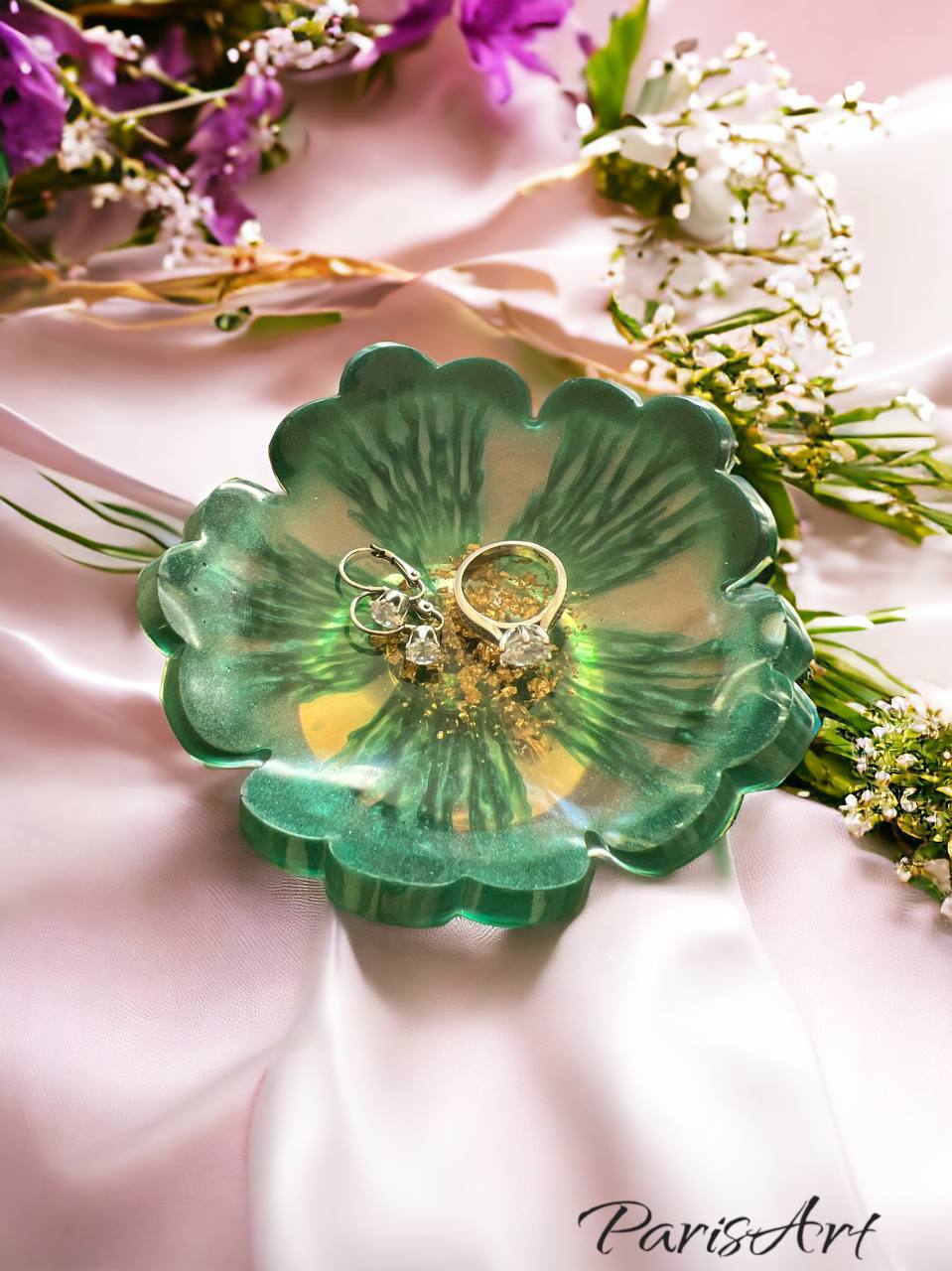 "Green Flower" Jewelry dish with stand