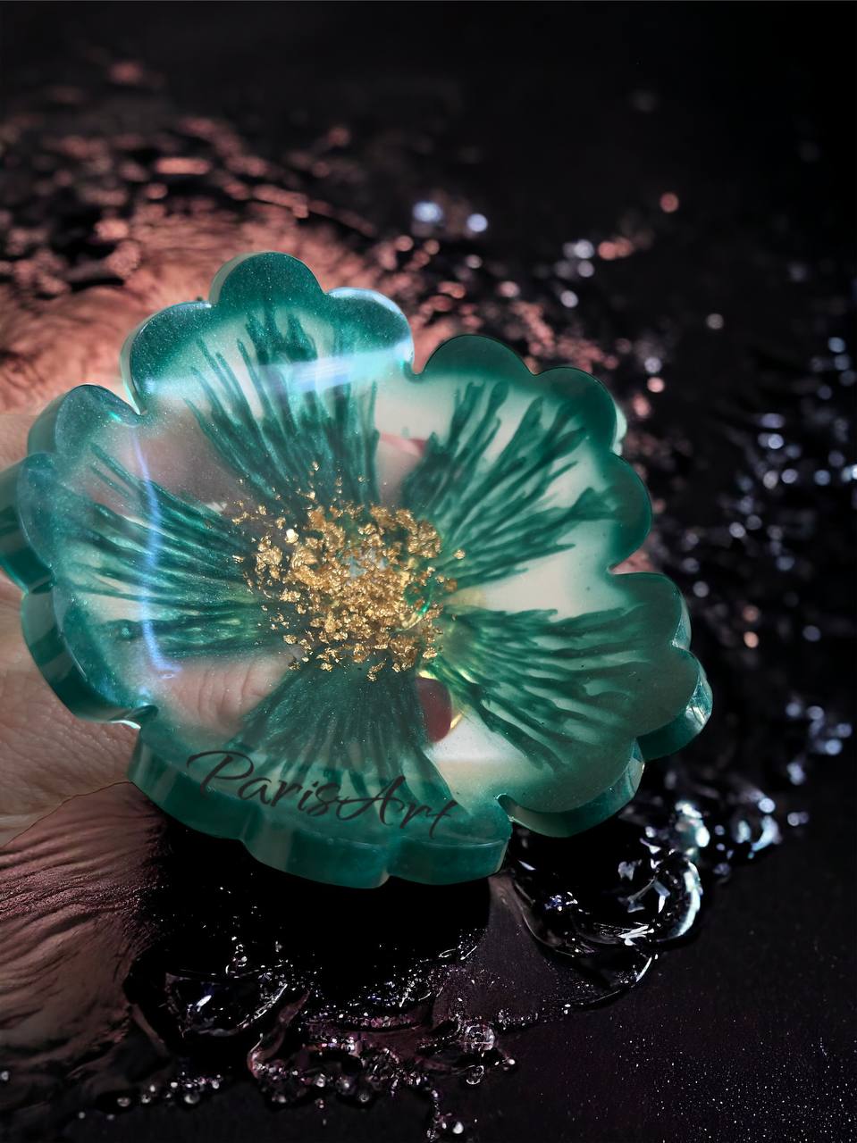 "Green Flower" Jewelry dish with stand