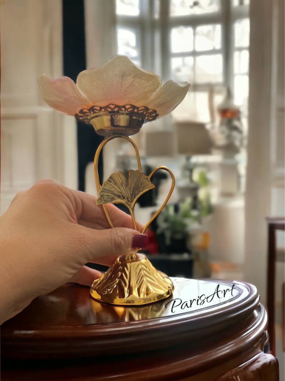 "Pink Flower" Jewelry dish with stand