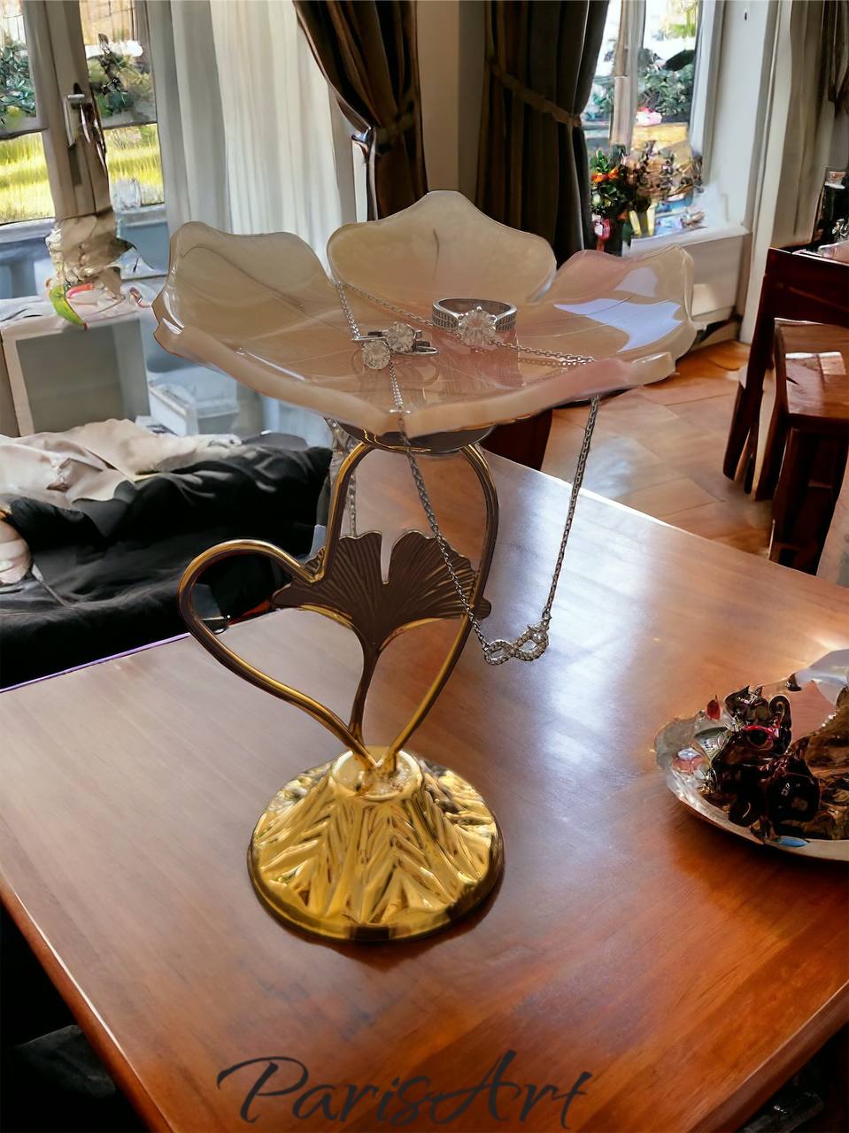 "Pink Flower" Jewelry dish with stand