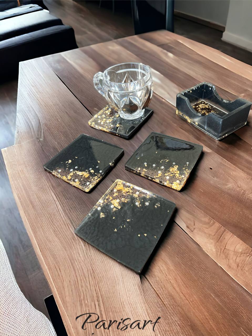 "Black & Pearl" Resin Coaster Set