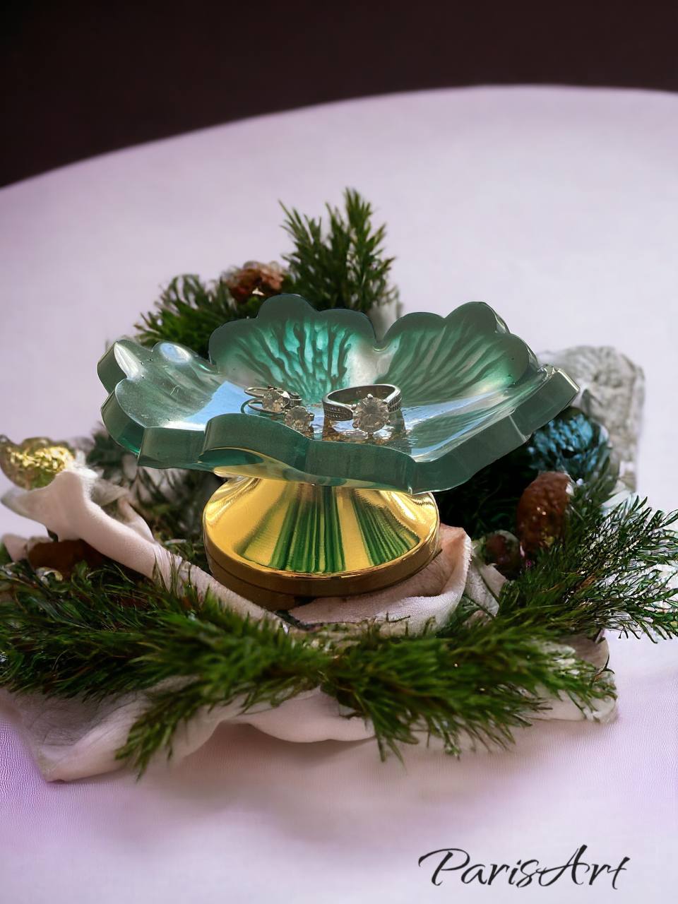 "Green Flower" Jewelry dish with stand