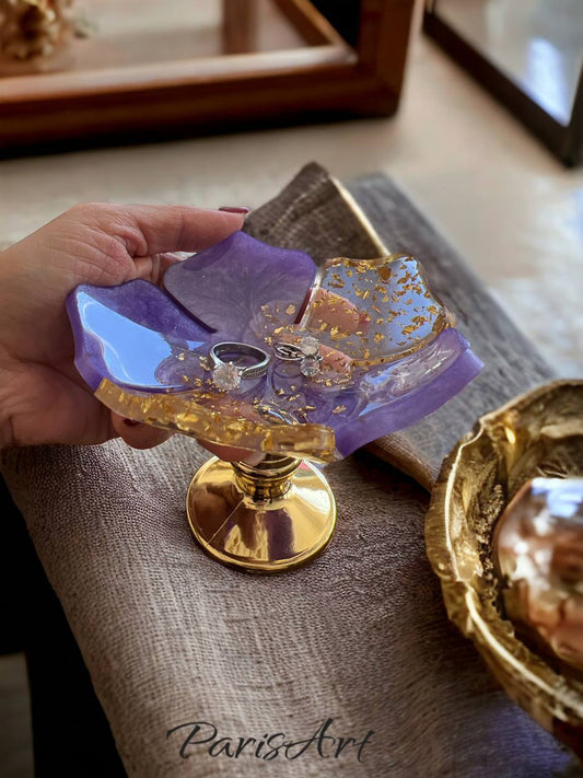 "Purple and Gold" Jewelry dish with stand