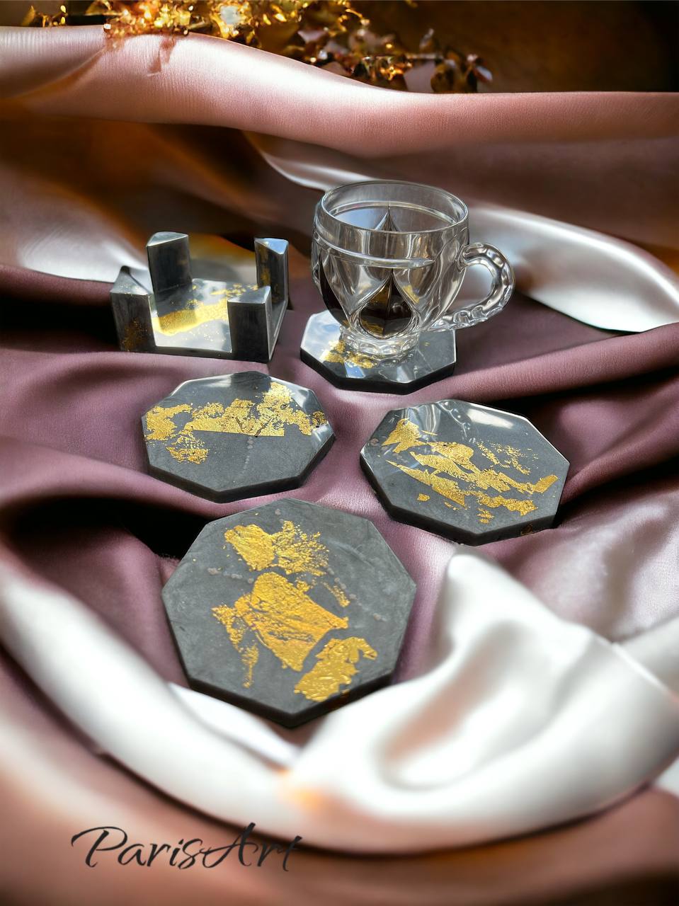 "Grey and Gold" Coaster set