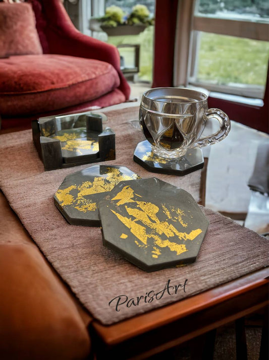 "Grey and Gold" Coaster set